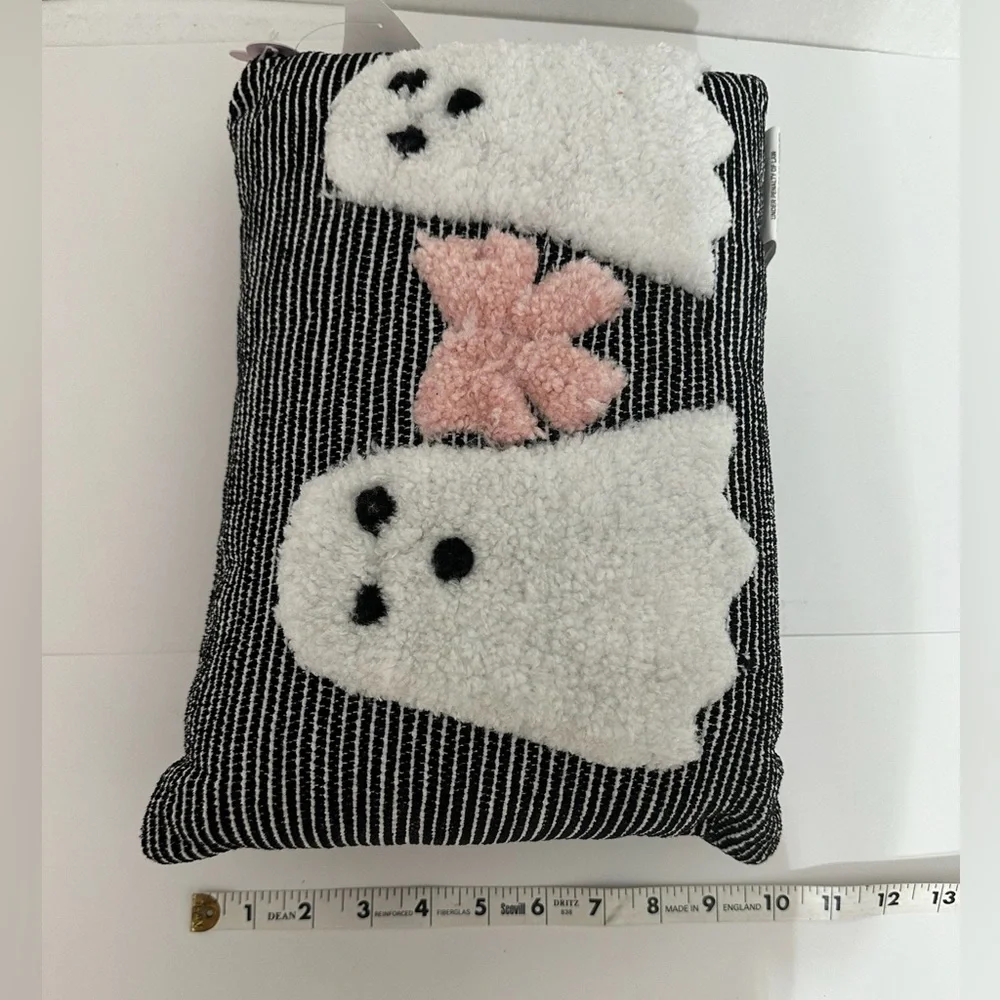 NWT Goblin & Ghoul Ghost Bow Black White Striped Decorative Throw Pillow Kitchy